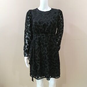 Express Womens small Cheetah Velvet Print Mini Dress Crew Neck Long Sleeve